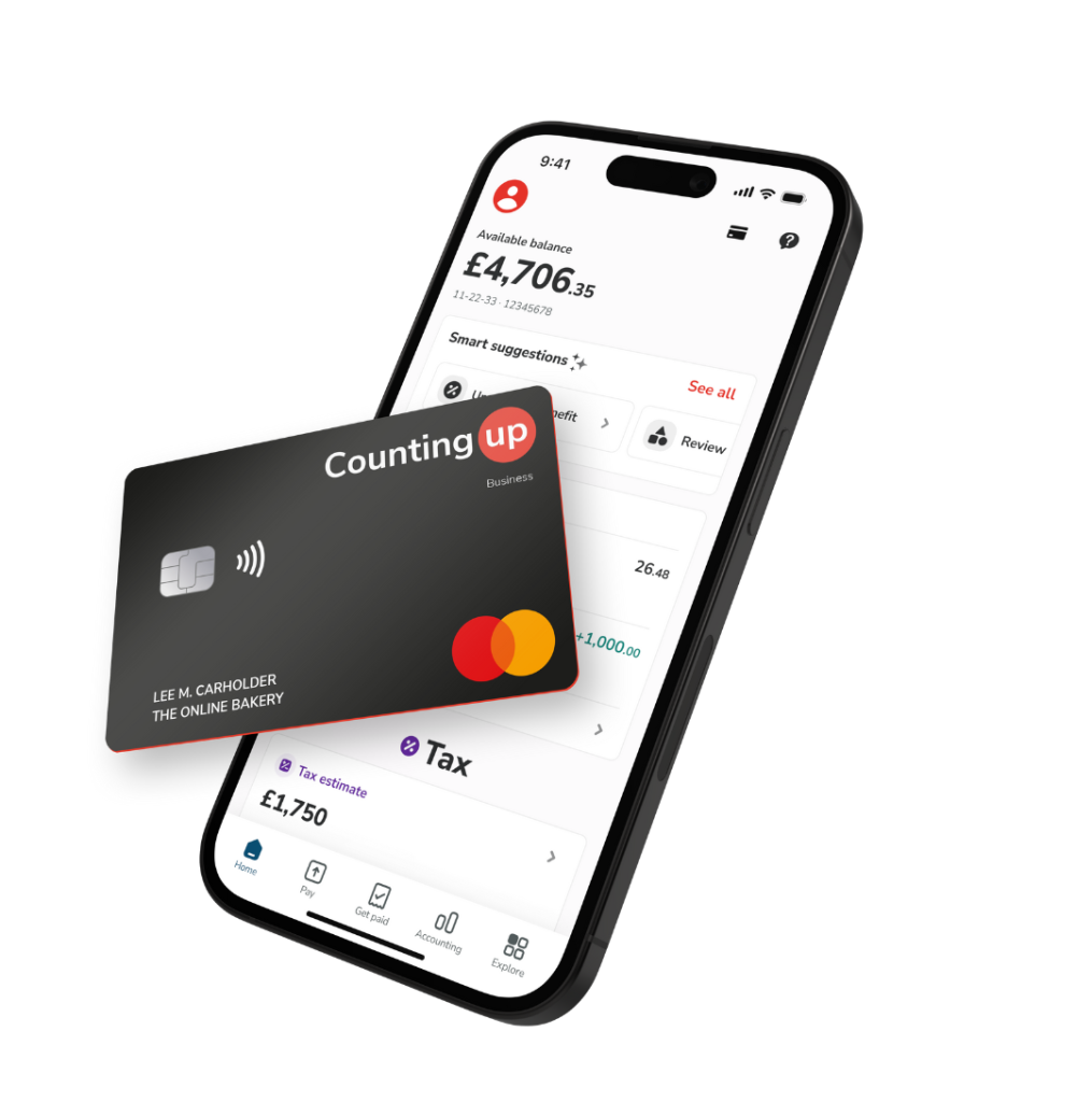 countingup app homescreen and countingup mastercard